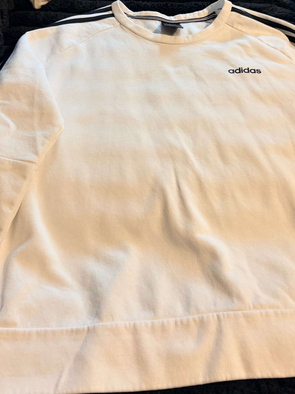 adidas White Crewneck Sweatshirt with Black Shoulder Stripes